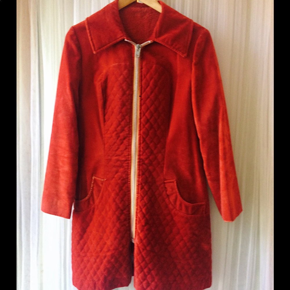 Vintage Burnt Sienna Quilted Velvet Coat